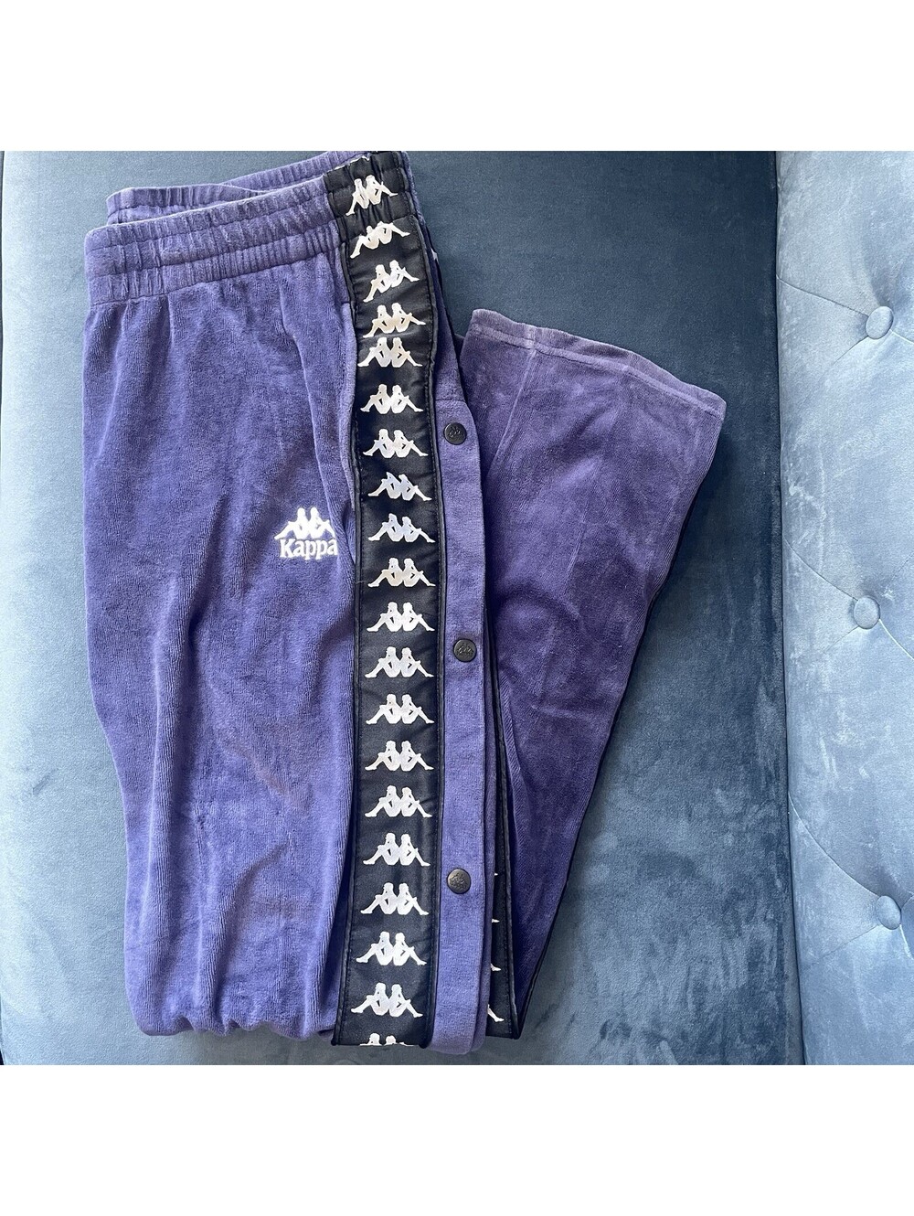 Kappa Mens XL Purple Velour Breakaway Snap Track Pants 222 Banda Logo Tape Retro